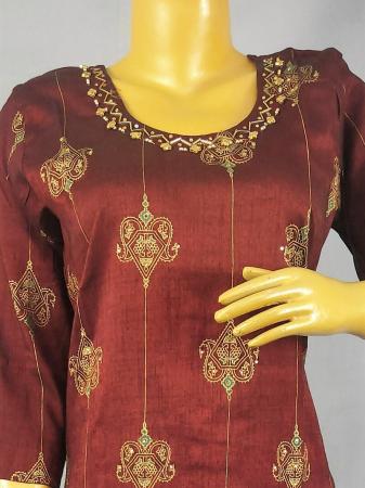 Mahroon Kurti with Plazzo, handwork on Neck